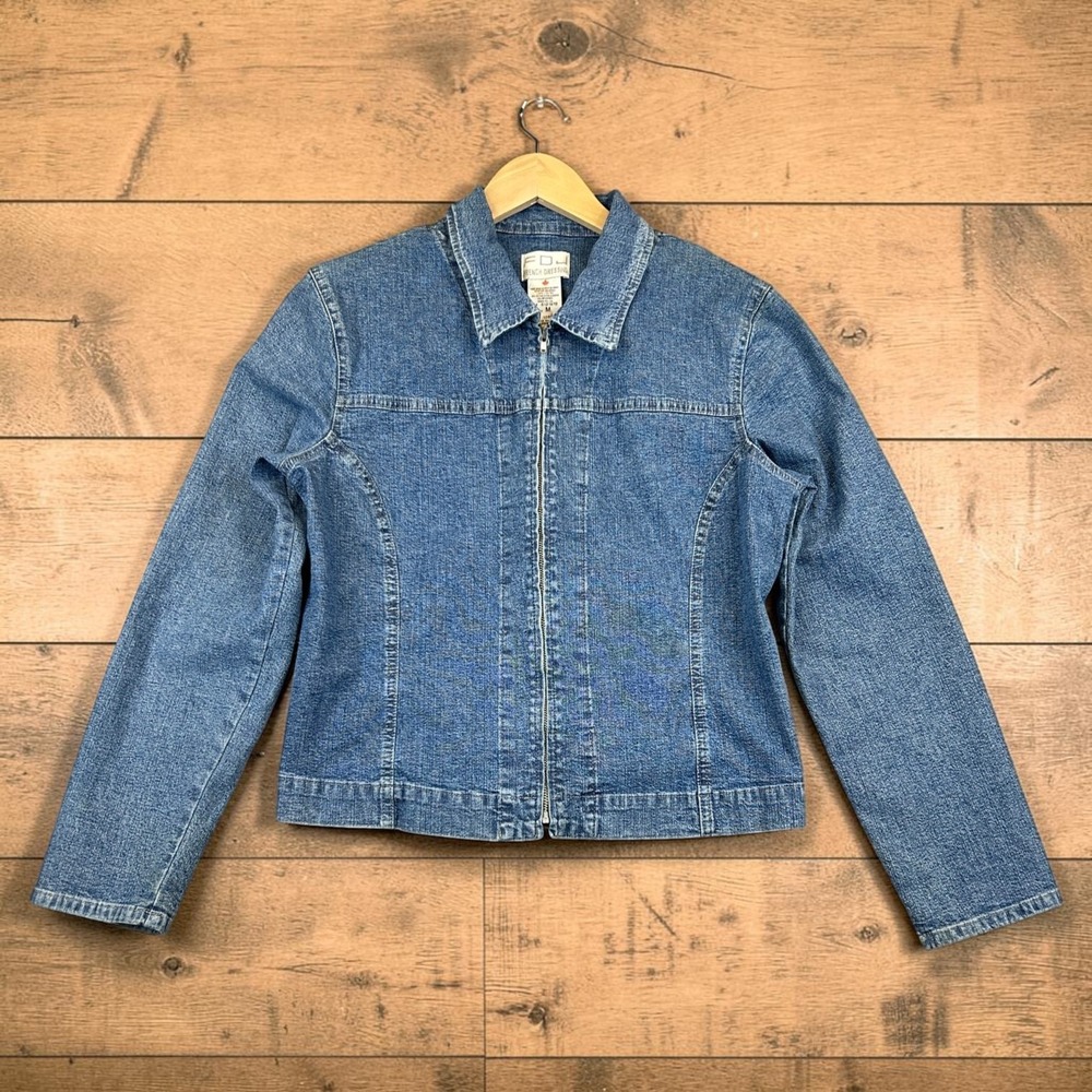 FDJ French Dressing Denim Jacket Women M Blue Medium Wash Zip Up Stretch Casual